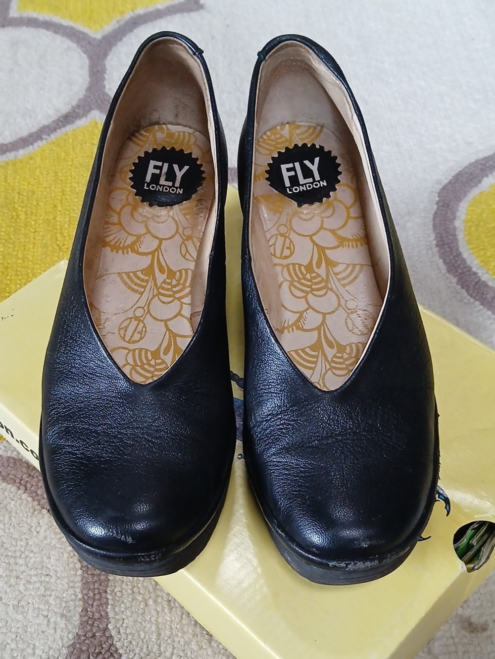 Fly London Black Leather Slip-On Flats